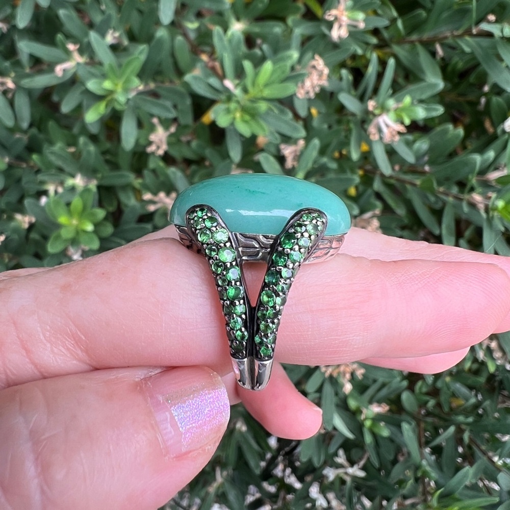 John Hardy Jadeite & Tsavorite Sterling Silver Ring